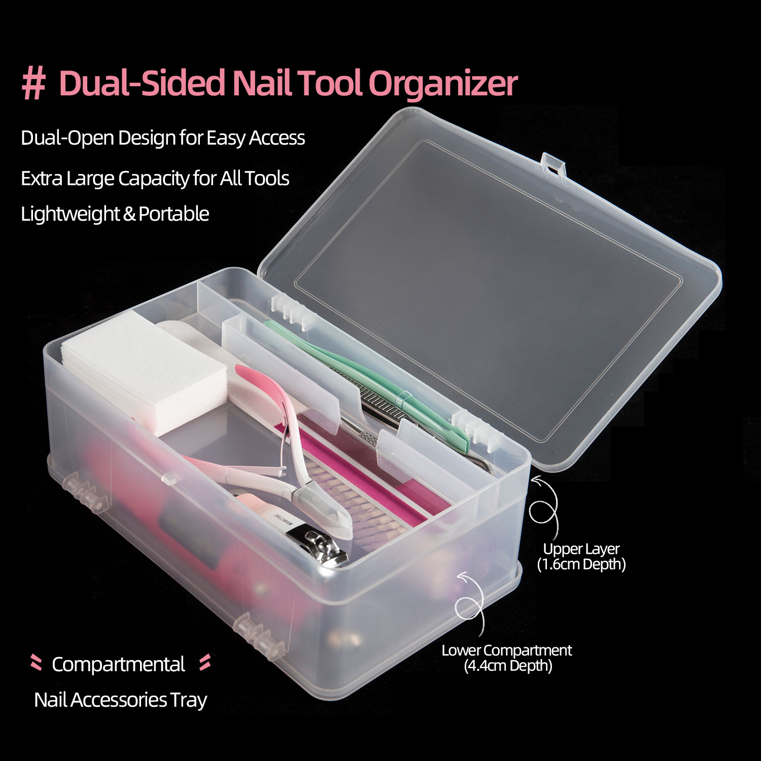 Nail Art Sch - المزدوج مفتوح 2-Tier سوبر قدرة Pp