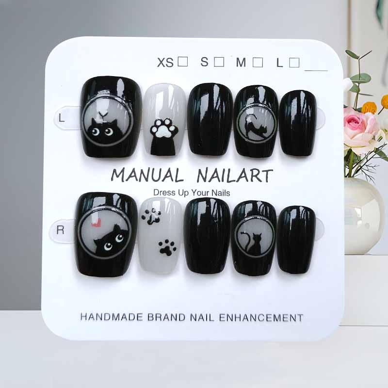 Nail Art Cat Eye - 10 قطعة لطيف الكرتون القط الأسود