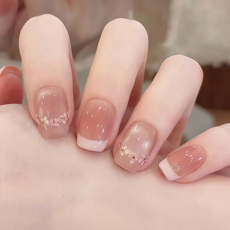 Nail Art Ombre Pink - 24 قطعة أظافر صناعية قصيرة مربعة