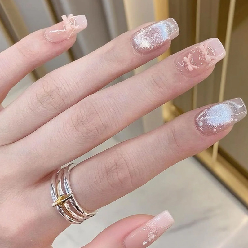 24 قطعة أظافر صناعية قصيرة مرب - مراجعة Nail Art Ombre Pink وسعره